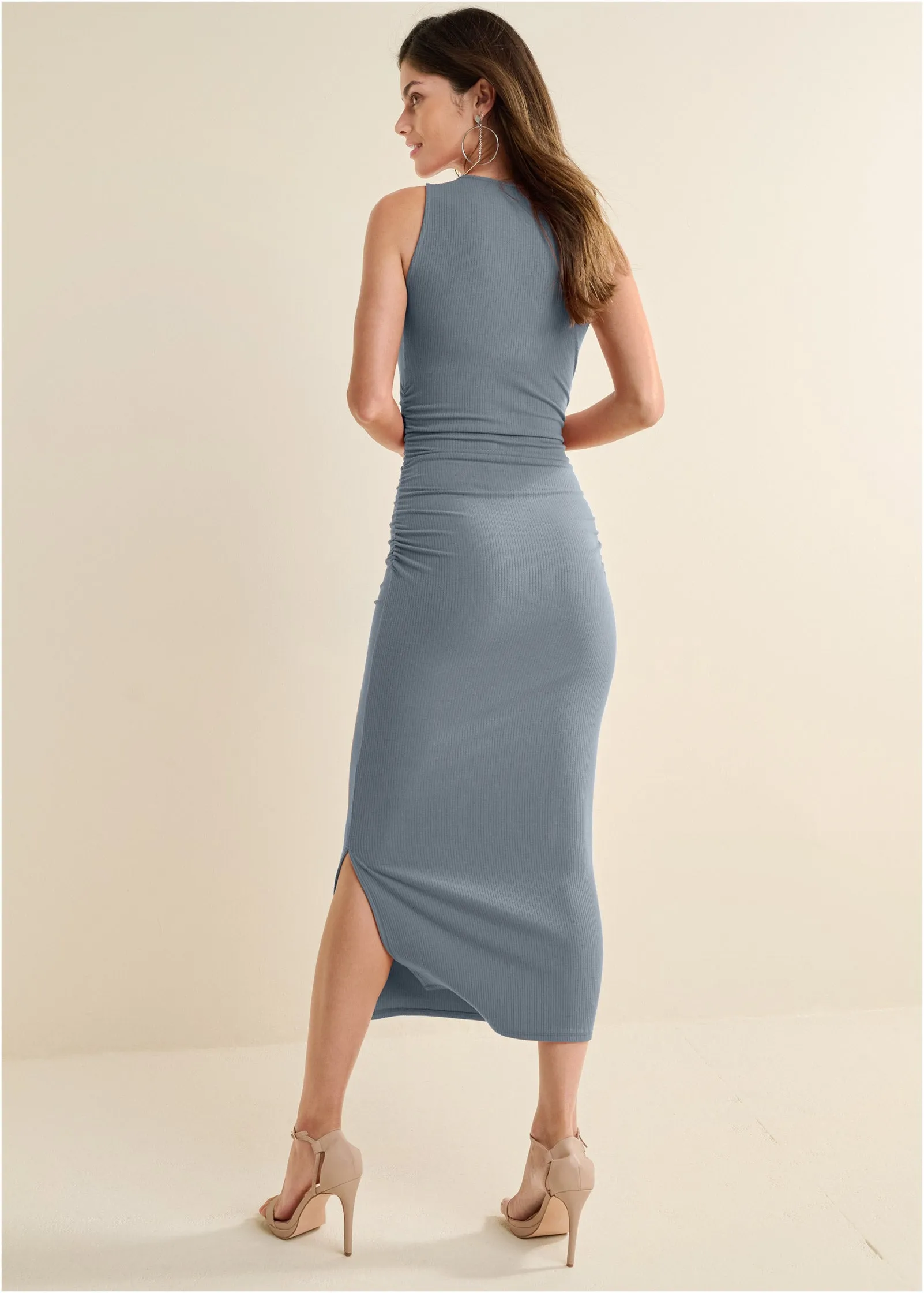 Ribbed Bodycon Midi Dress - Seafog