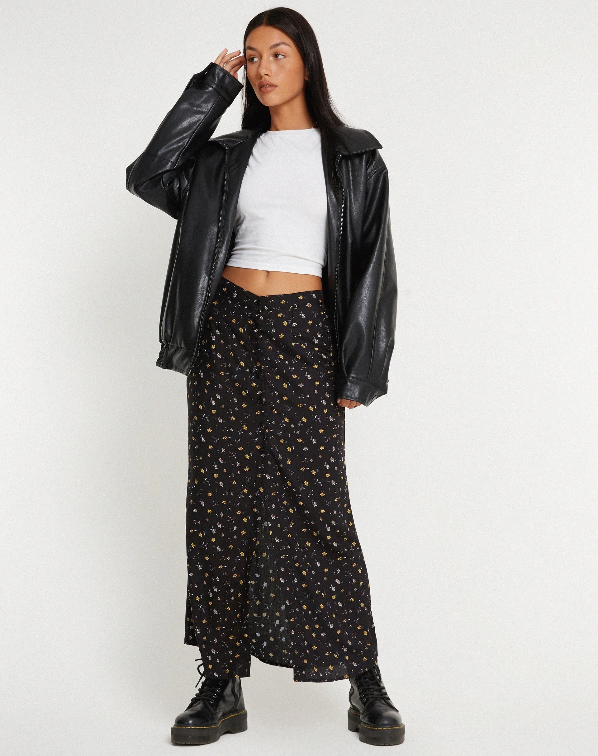 Rima Maxi Skirt in Pretty Petal Black