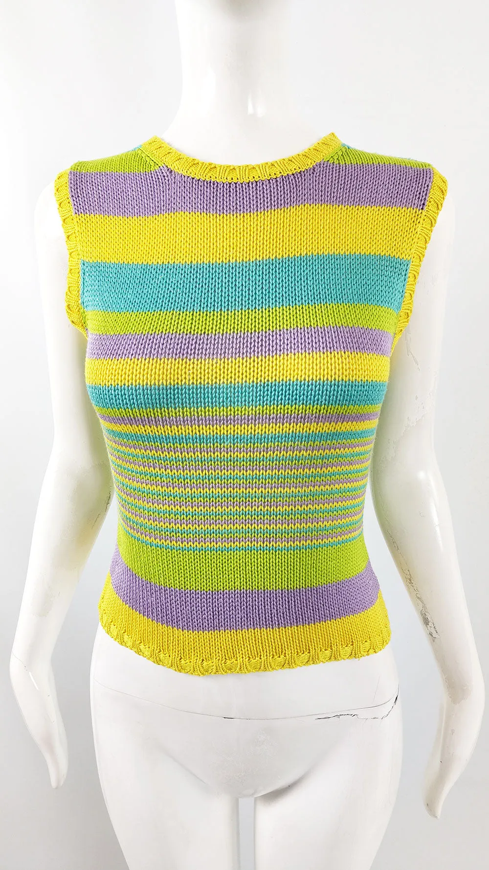 Ronit Zilkha Vintage Silk Knit Striped Sweater Vest