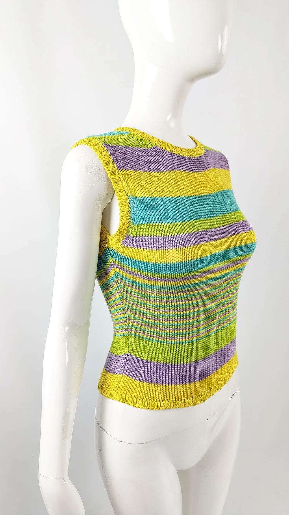 Ronit Zilkha Vintage Silk Knit Striped Sweater Vest