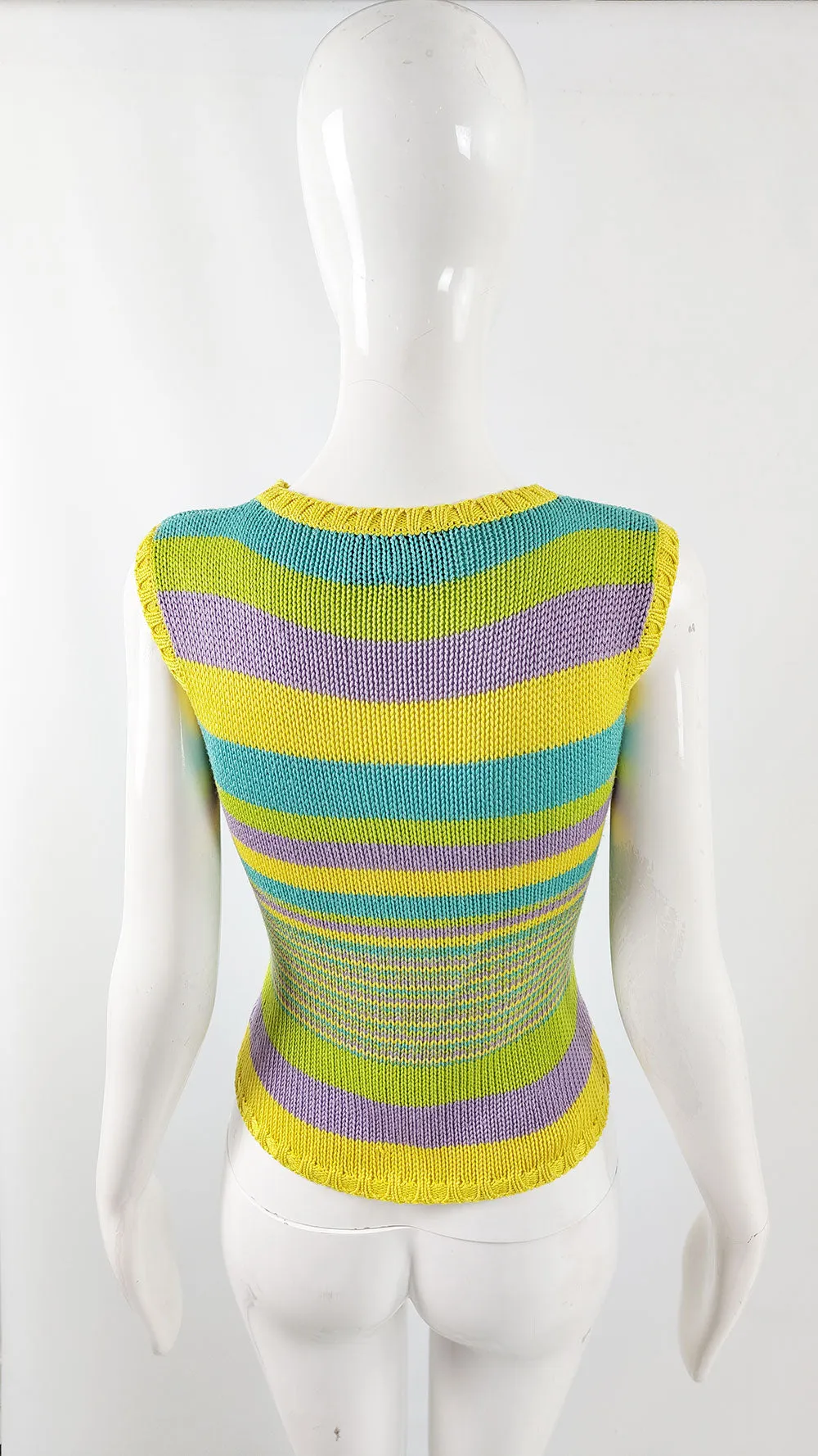 Ronit Zilkha Vintage Silk Knit Striped Sweater Vest