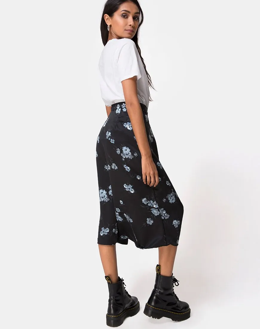 Saika Midi Skirt in Mono Flower Black