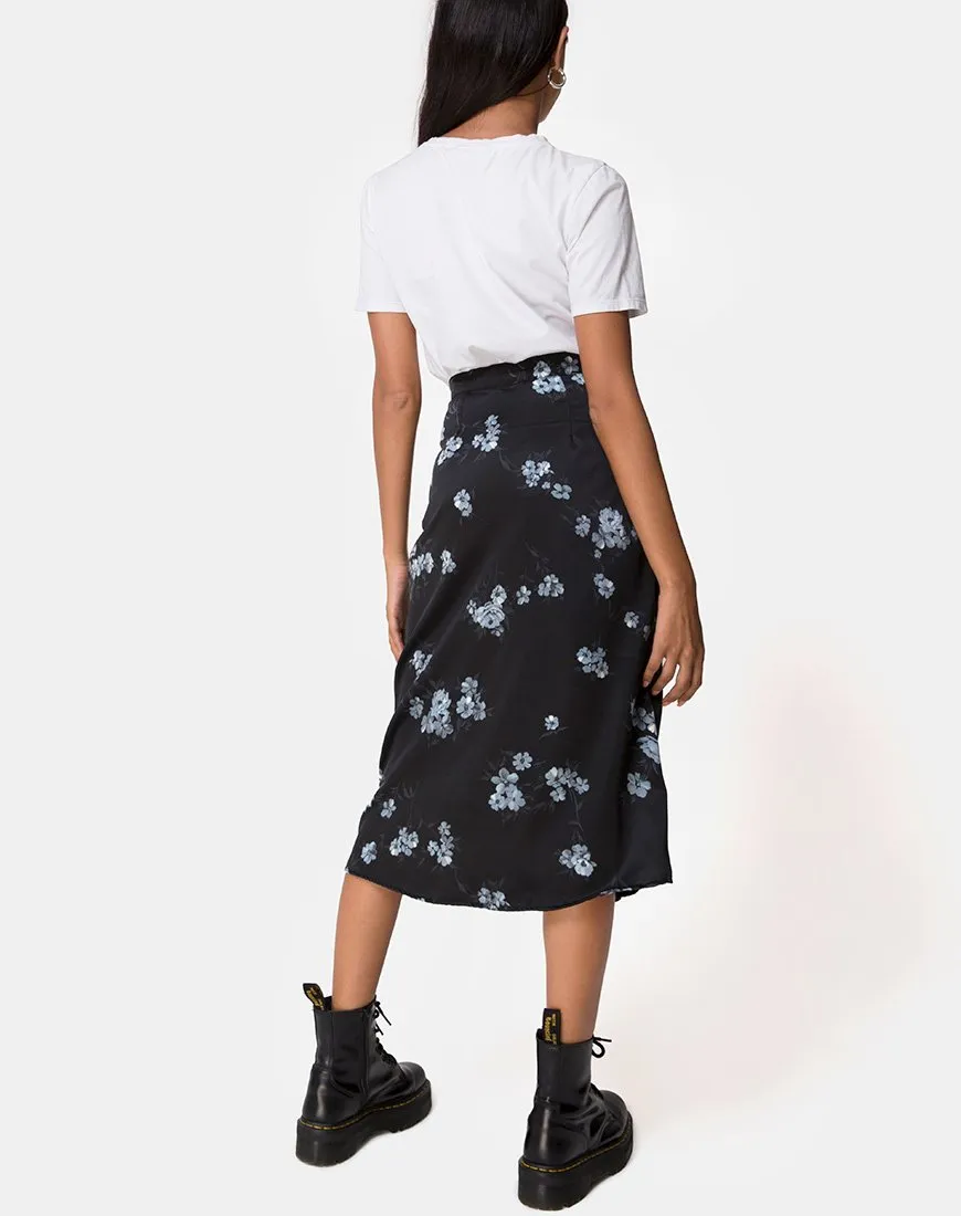 Saika Midi Skirt in Mono Flower Black