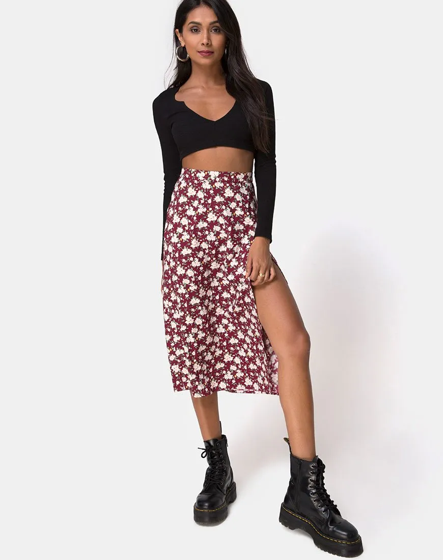 Saika Midi Skirt in Wild Fleur Maroon