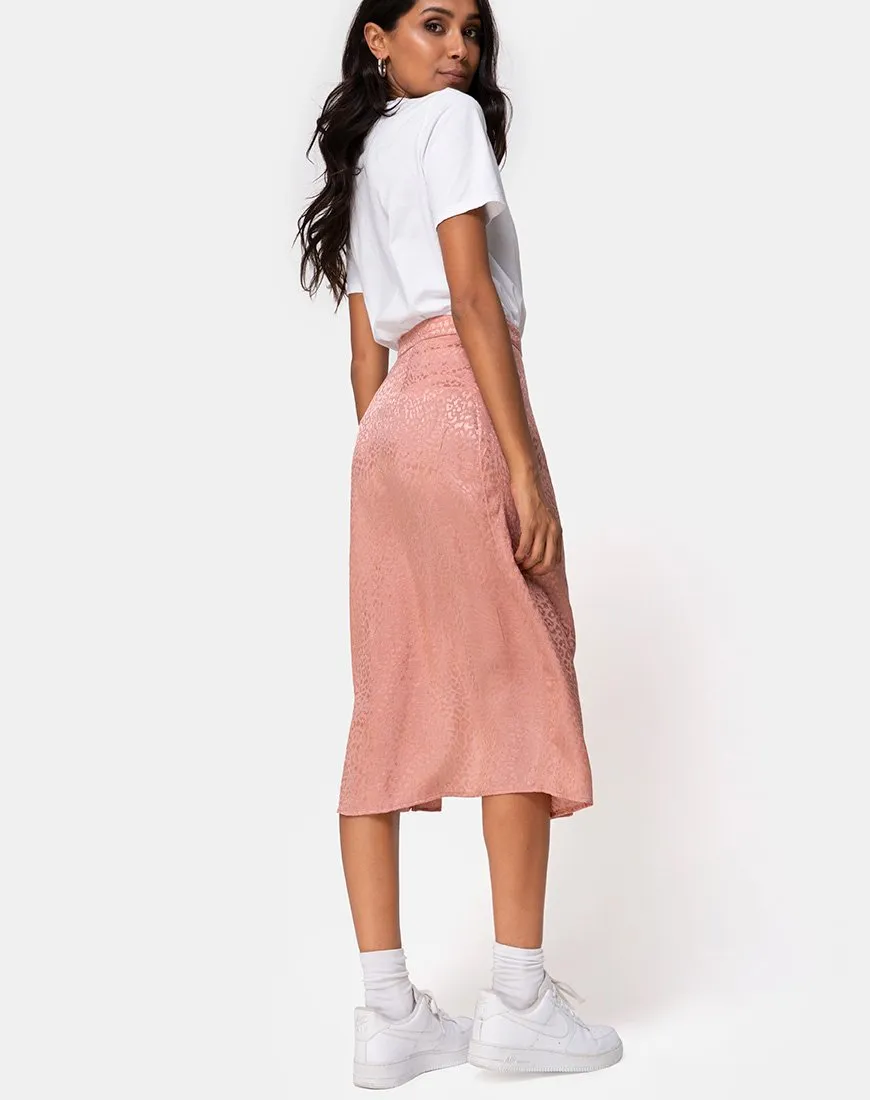 Saika Skirt in Satin Cheetah Dusty Pink