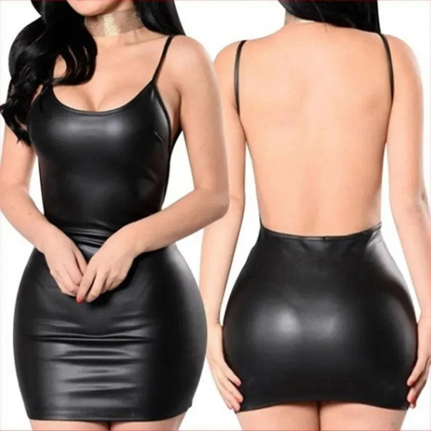 Sexy Black Leather Club Dress: Edgy Bodycon Style