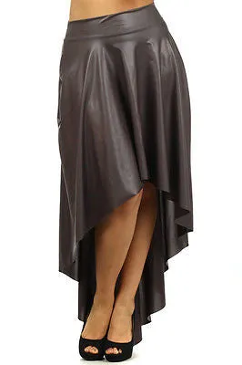 Sexy Plus Size Skirt Faux Leather High Waist New Hi Lo Midi Maxi Stretch Long