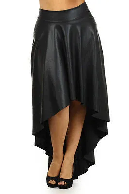 Sexy Plus Size Skirt Faux Leather High Waist New Hi Lo Midi Maxi Stretch Long