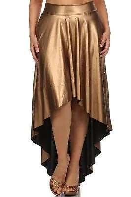 Sexy Plus Size Skirt Faux Leather High Waist New Hi Lo Midi Maxi Stretch Long