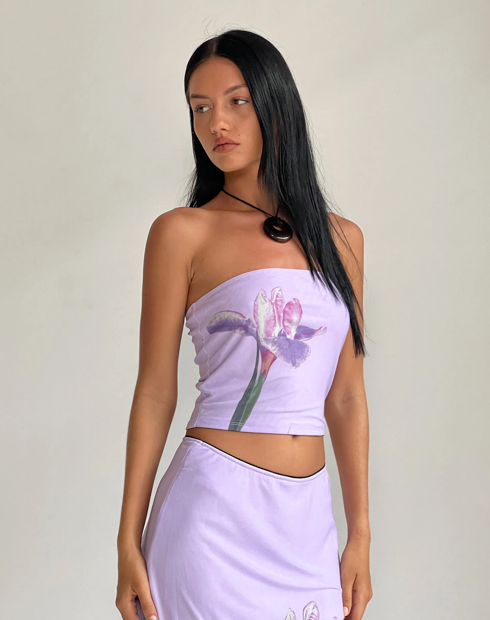 Shae Bandeau Top in Lilac Flower Placement