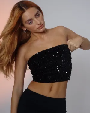 Shae Bandeau Top in Mini Sequin Black