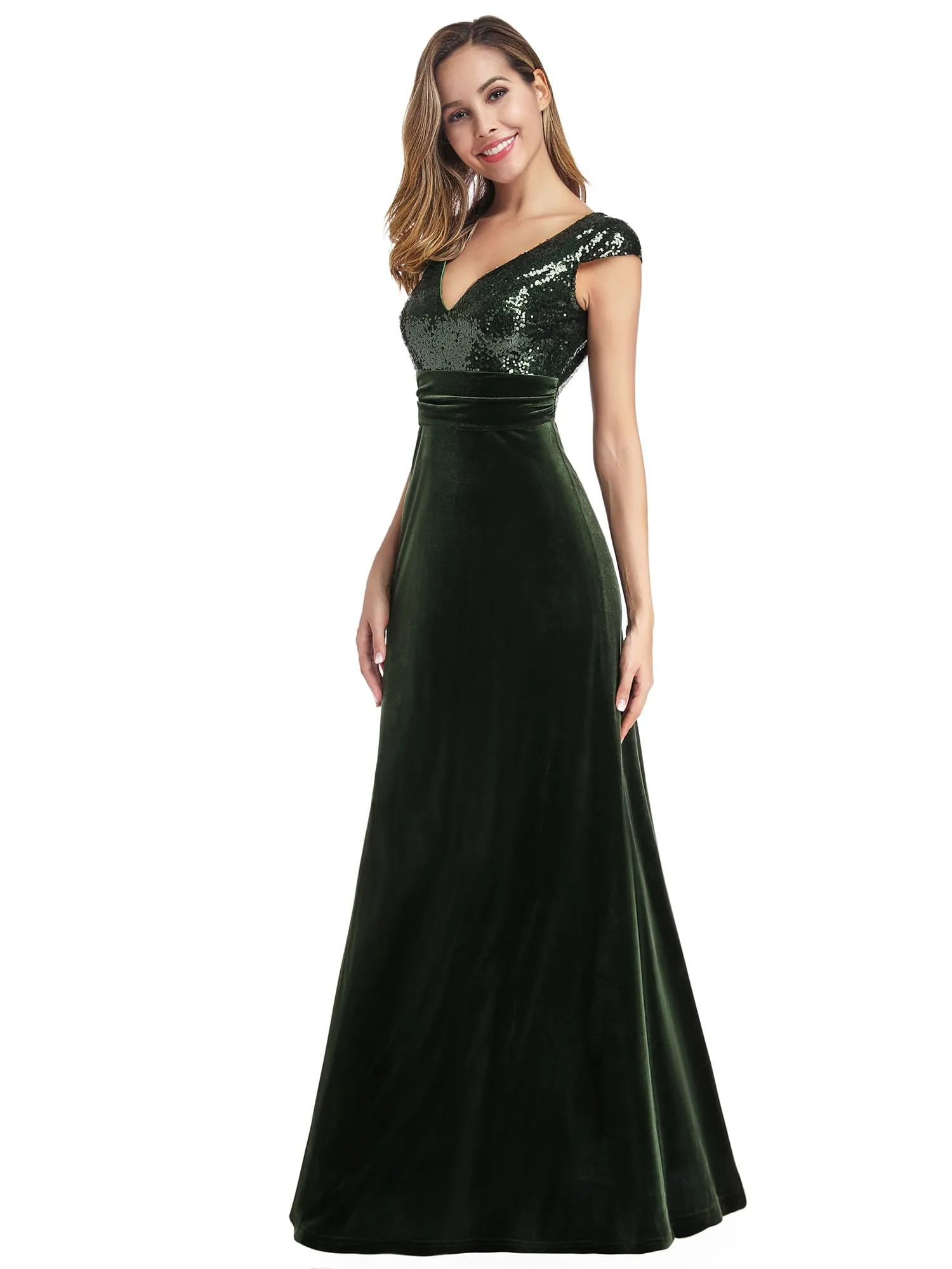 Simple V Neck Sequin and Velvet Fishtail Party Dresses