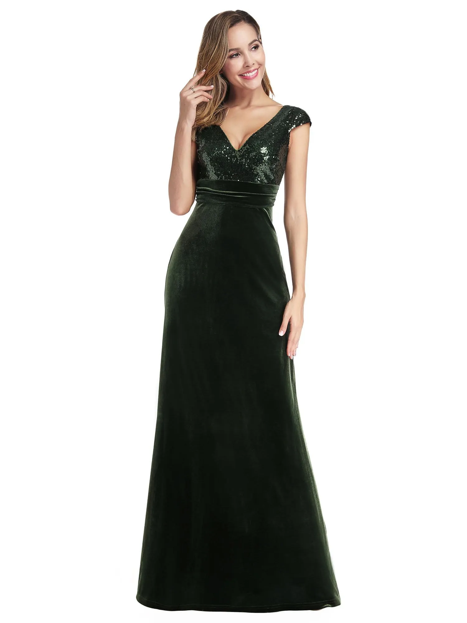 Simple V Neck Sequin and Velvet Fishtail Party Dresses