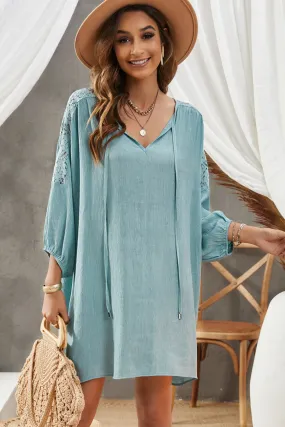 Spliced Lace Three-Quarter Sleeve Dress