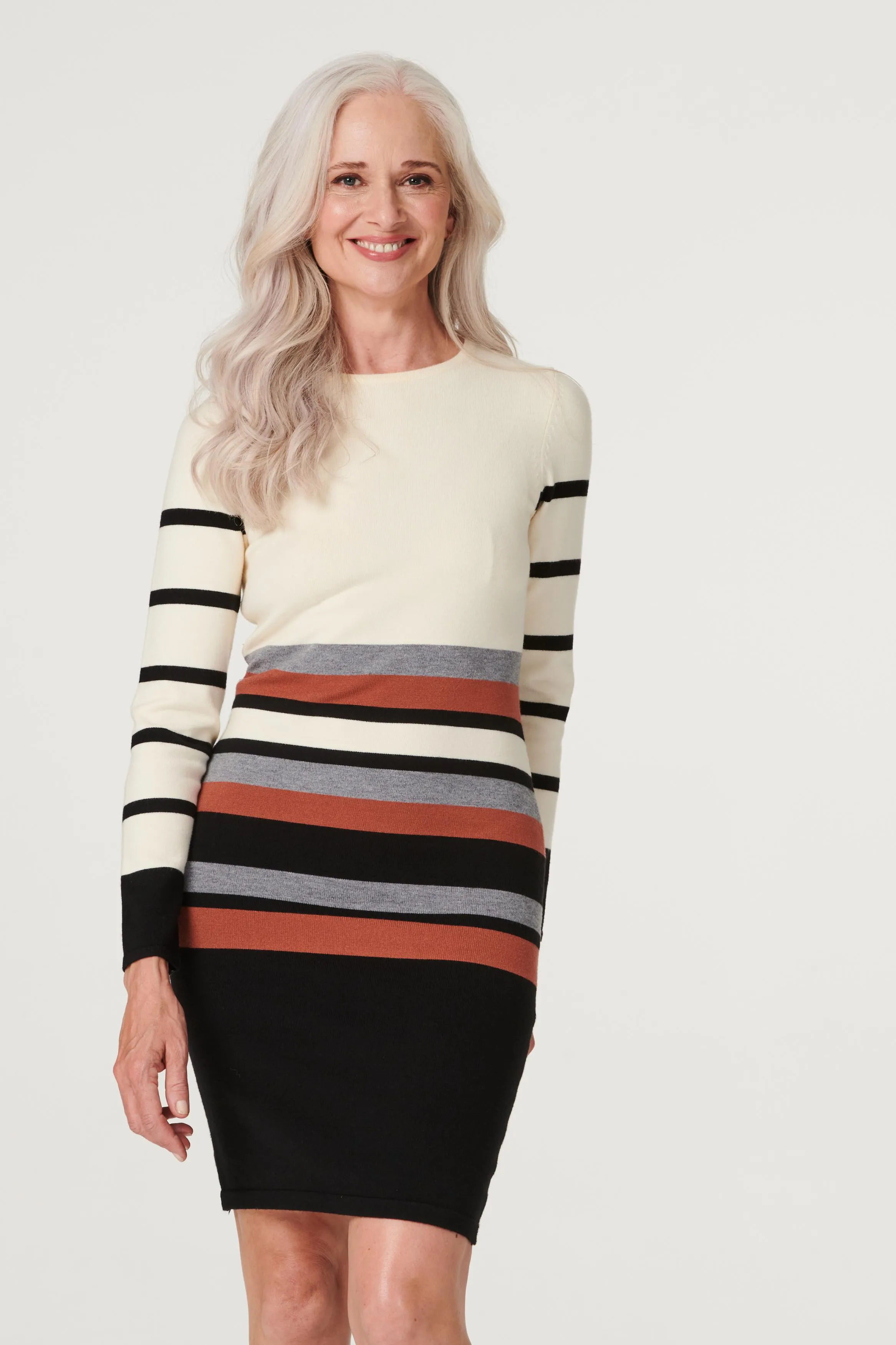 Stripy Long Sleeve Knit Dress