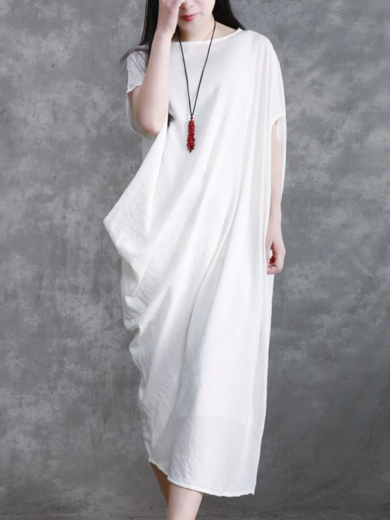 stylish solid color long maxi dress loose bat sleeve long skirt