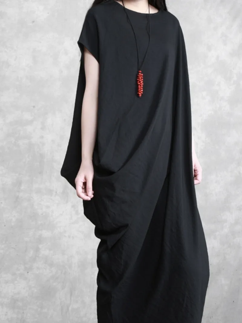 stylish solid color long maxi dress loose bat sleeve long skirt