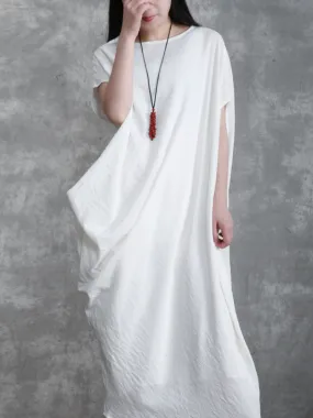 stylish solid color long maxi dress loose bat sleeve long skirt