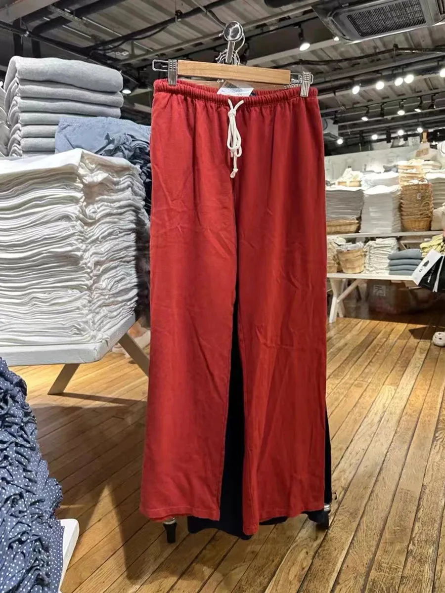 TAVIMART  -  New Red Drawstring Straight Sweatpants Women Autumn High Waist Cotton Wide Leg Pants Vintage Streetwear Casual Sports Trousers