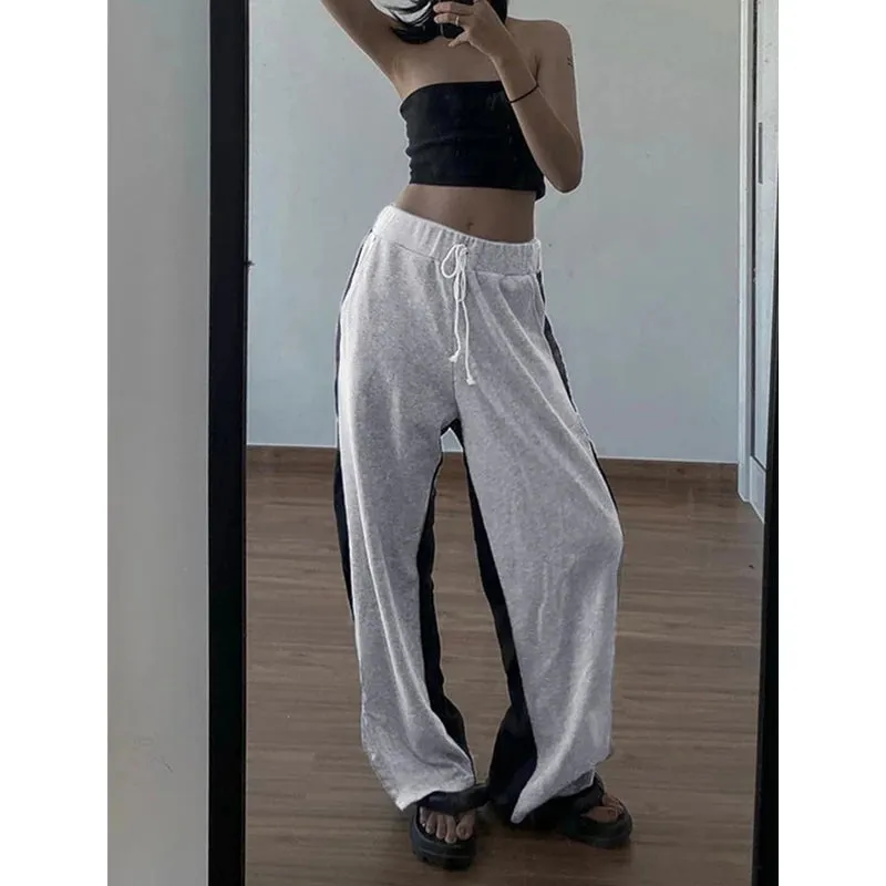 TAVIMART  -  Women Sweatpants Joggers Streetwear y2k 2000s Aesthetic Drawstring High Waist Baggy Trousers Fashion Patchwork Pants