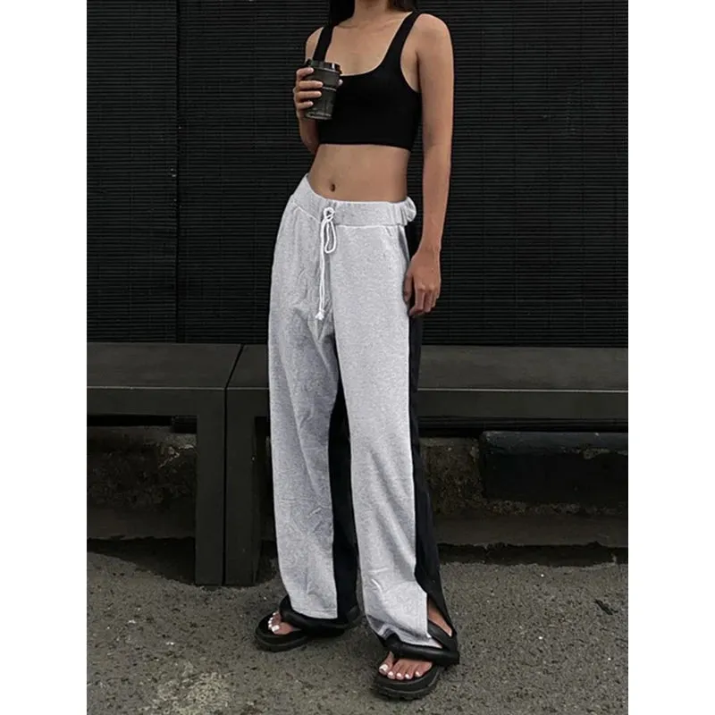 TAVIMART  -  Women Sweatpants Joggers Streetwear y2k 2000s Aesthetic Drawstring High Waist Baggy Trousers Fashion Patchwork Pants