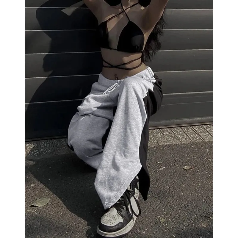 TAVIMART  -  Women Sweatpants Joggers Streetwear y2k 2000s Aesthetic Drawstring High Waist Baggy Trousers Fashion Patchwork Pants