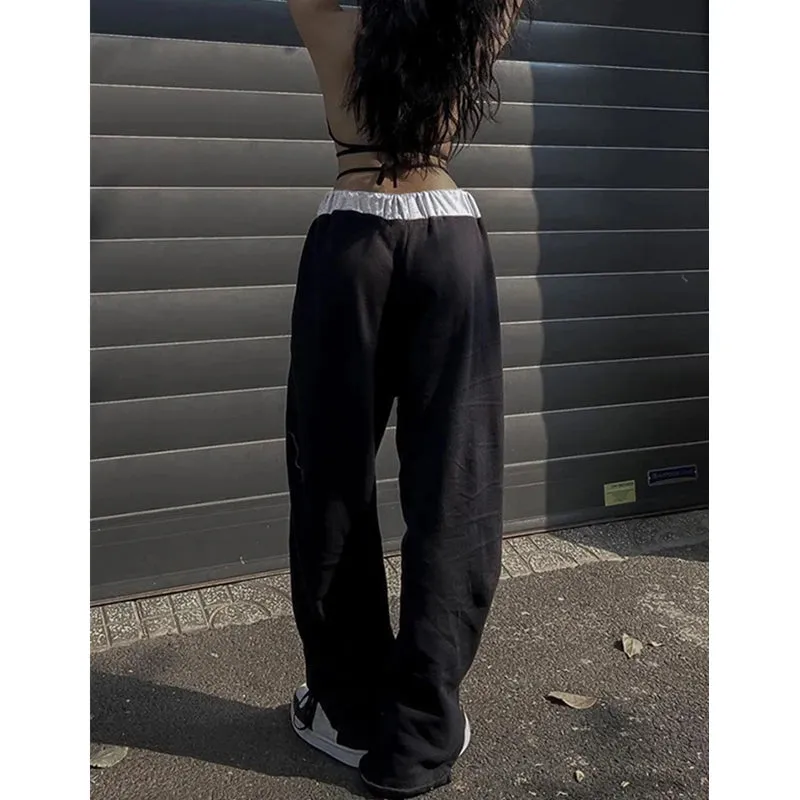 TAVIMART  -  Women Sweatpants Joggers Streetwear y2k 2000s Aesthetic Drawstring High Waist Baggy Trousers Fashion Patchwork Pants