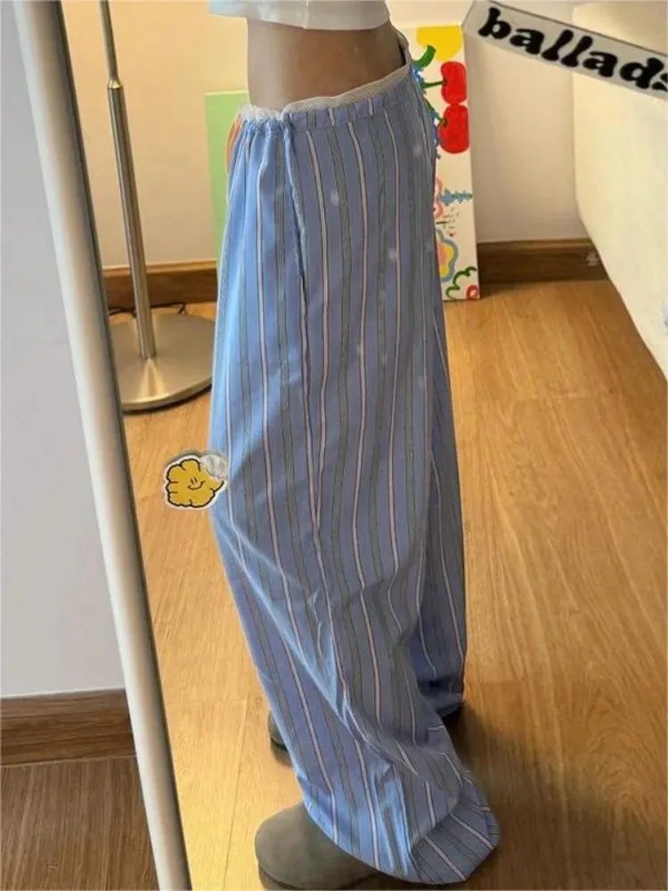 TAVIMART  -  Y2k Vintage Striped Sports Sweatpants Baggy Woman Korean Style Jogger Trousers Japanese Harajuku Streetwear Gyaru Summer