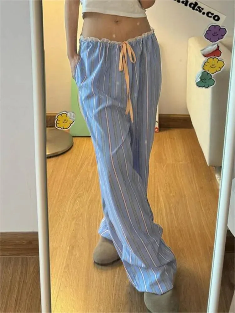 TAVIMART  -  Y2k Vintage Striped Sports Sweatpants Baggy Woman Korean Style Jogger Trousers Japanese Harajuku Streetwear Gyaru Summer