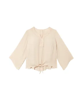 Tawny Embroidered Collar Tie Front Blouse | Ivory