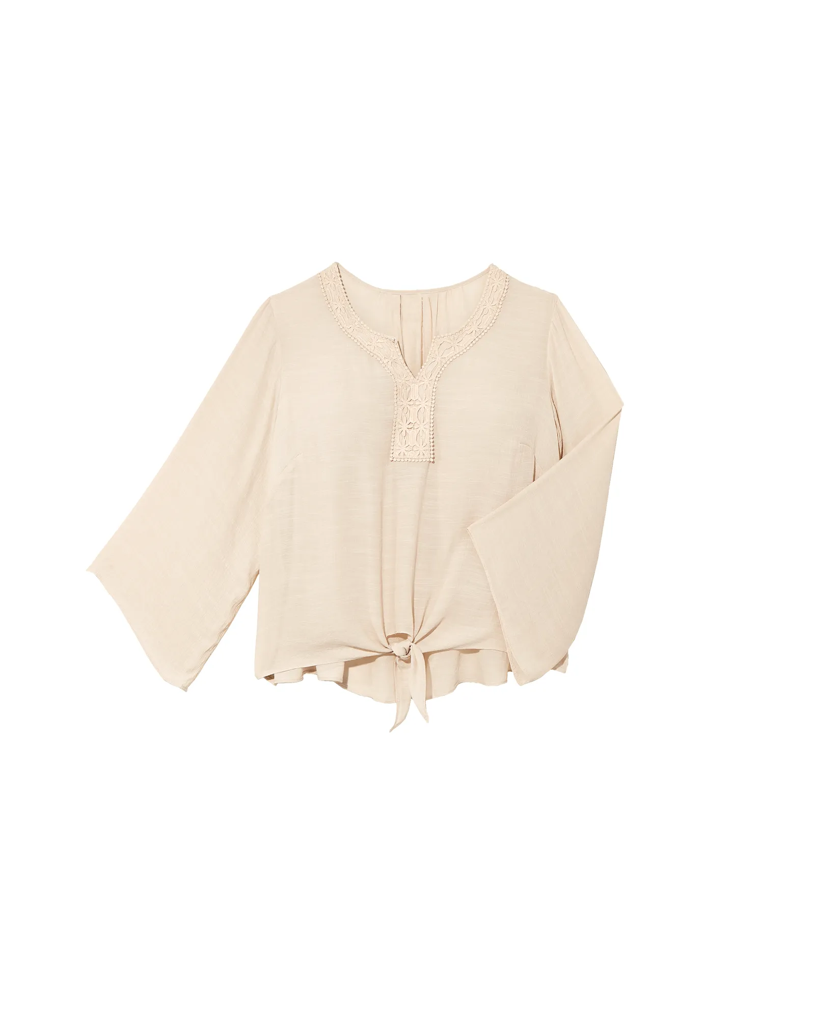 Tawny Embroidered Collar Tie Front Blouse | Ivory