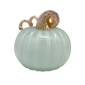 Teal Glass Medium Pumpkin with Gold Stem