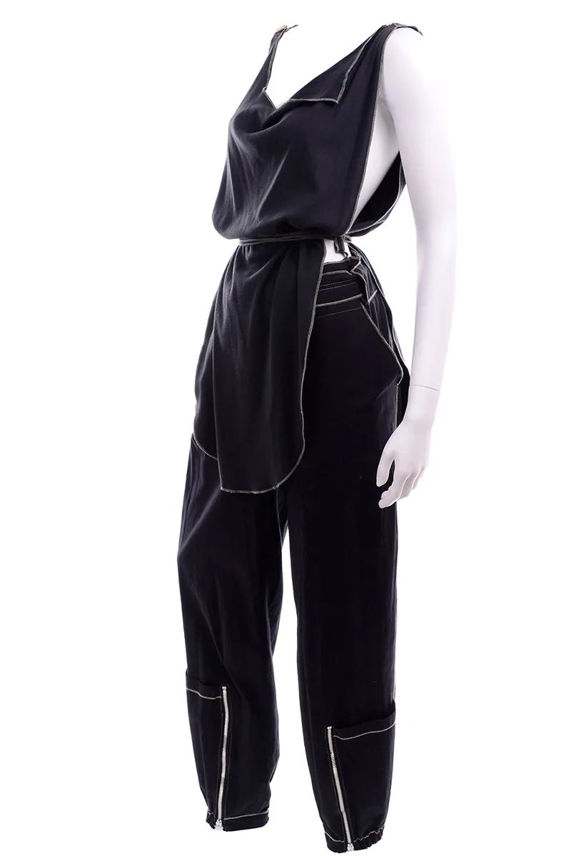 Theodore Vintage Avant Garde 2 Pc Top Pants Outfit in Charcoal Gray