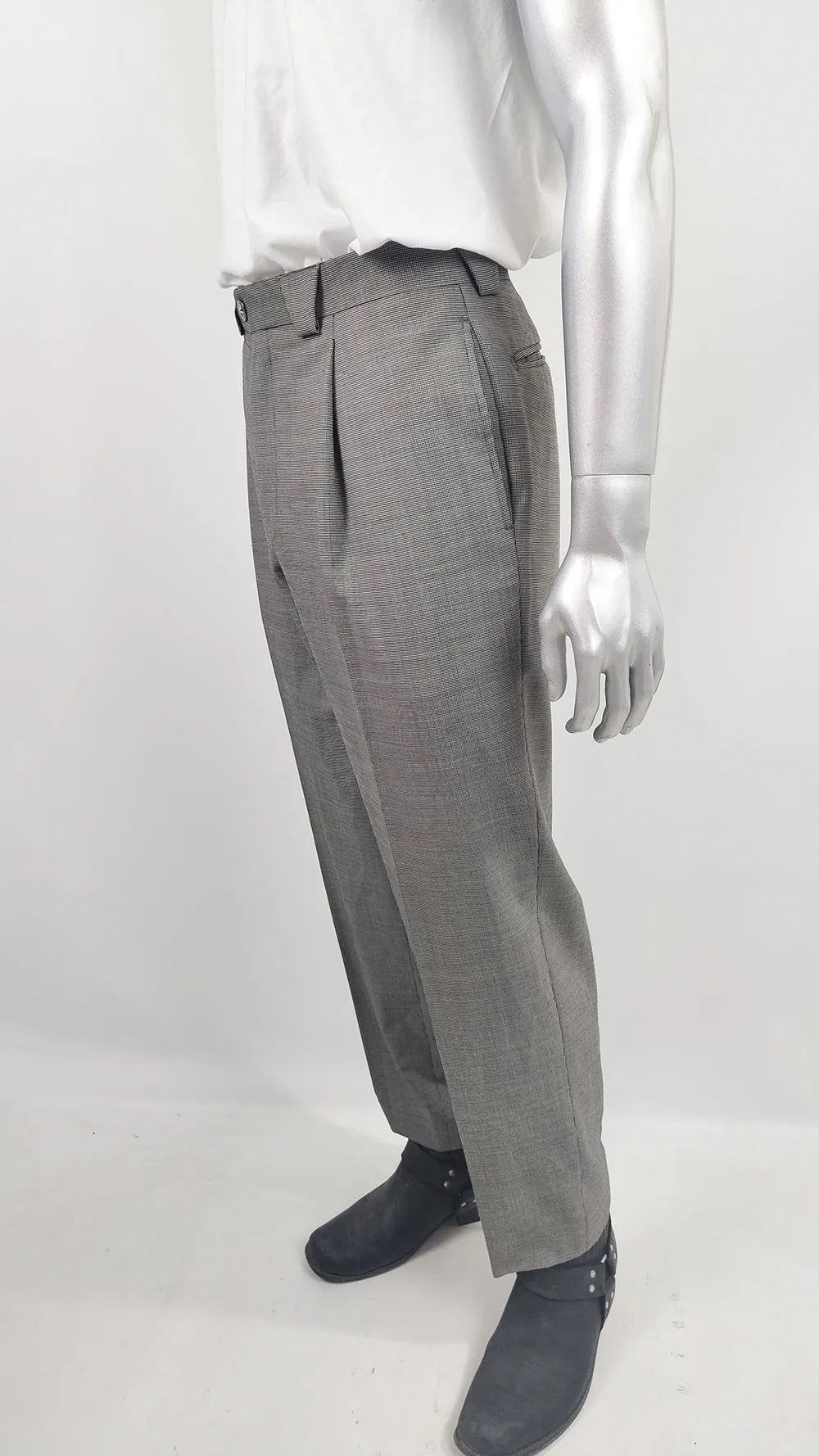 Thierry Mugler Vintage Mens Micro Polka Dot Pleated Trousers