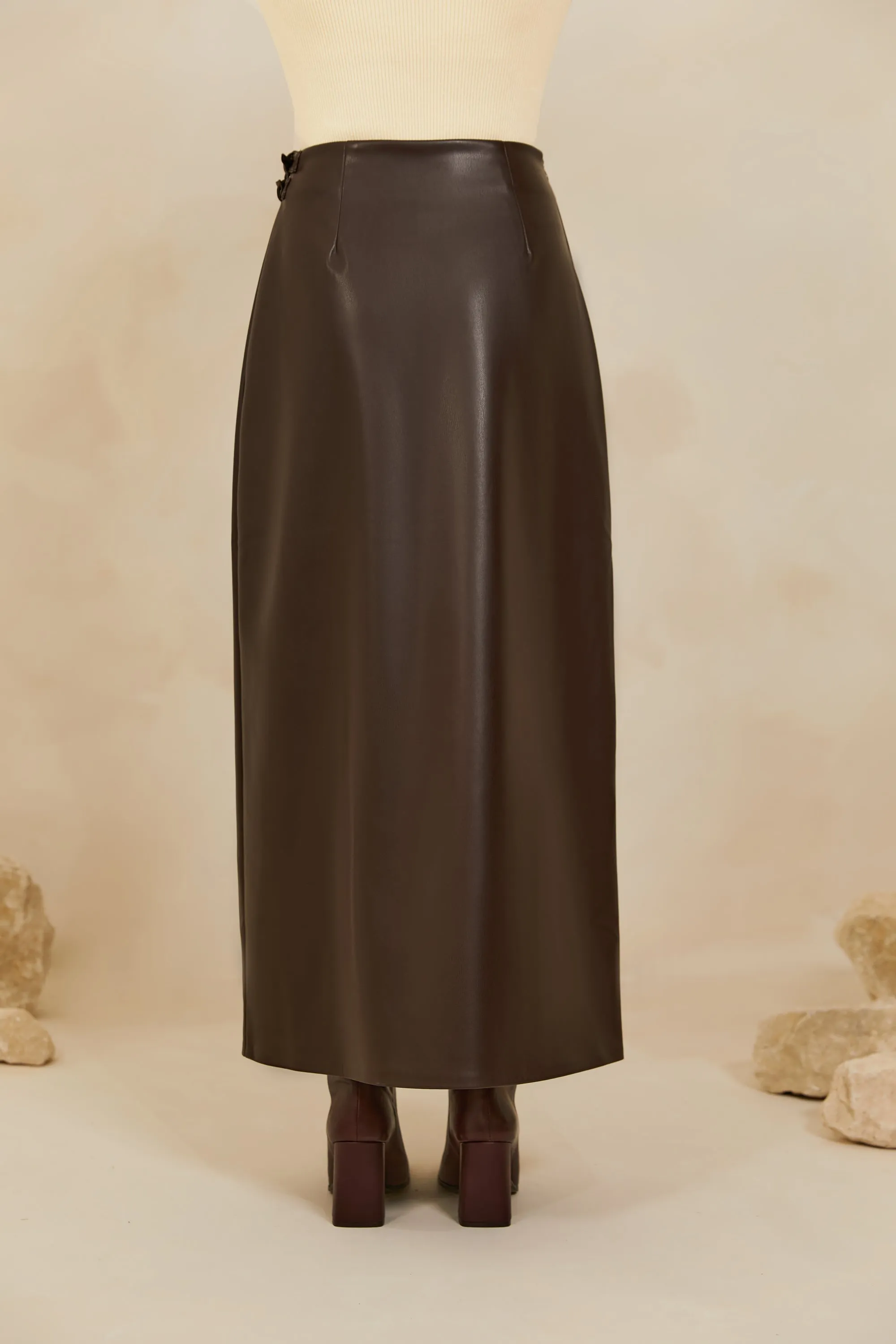 Vegan Leather Wrap Maxi Skirt - Java