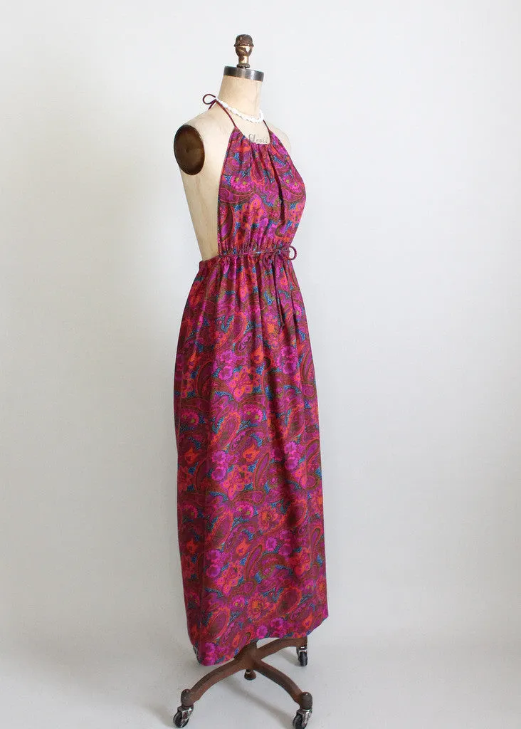 Vintage 1960s MOD Paisley Halter Maxi Dress