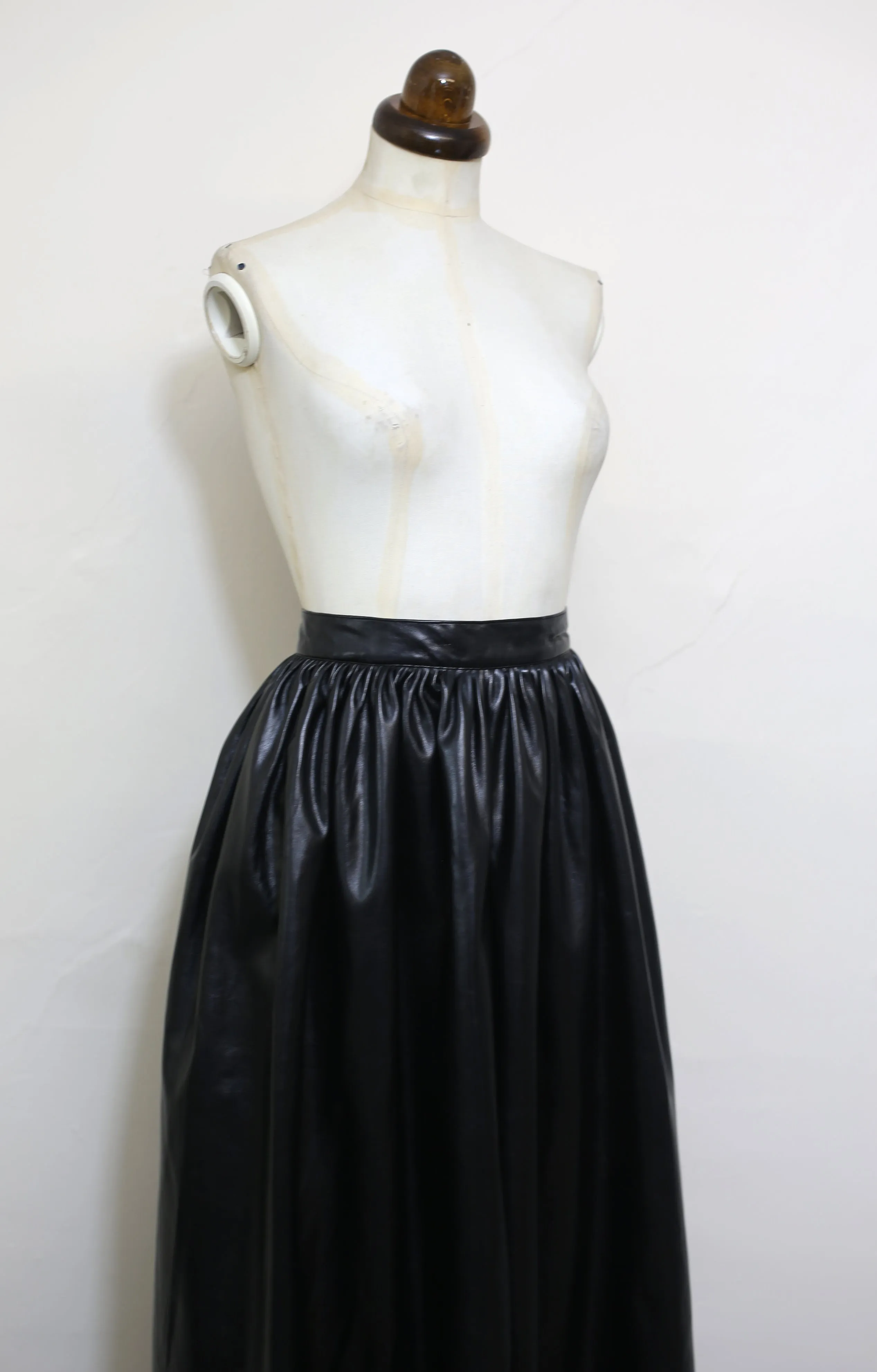 Vintage 1980s Black Faux Leather Maxi Skirt