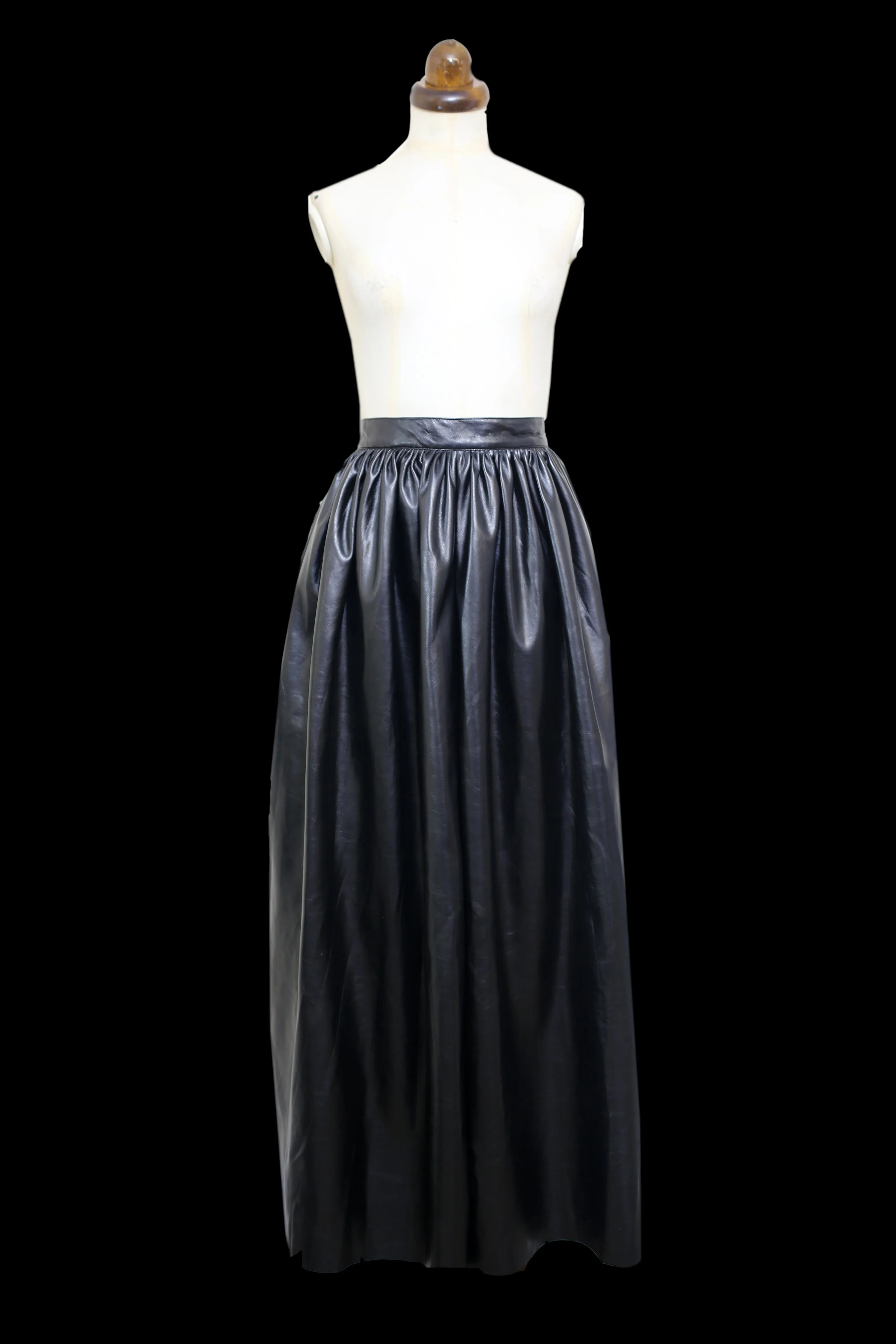 Vintage 1980s Black Faux Leather Maxi Skirt