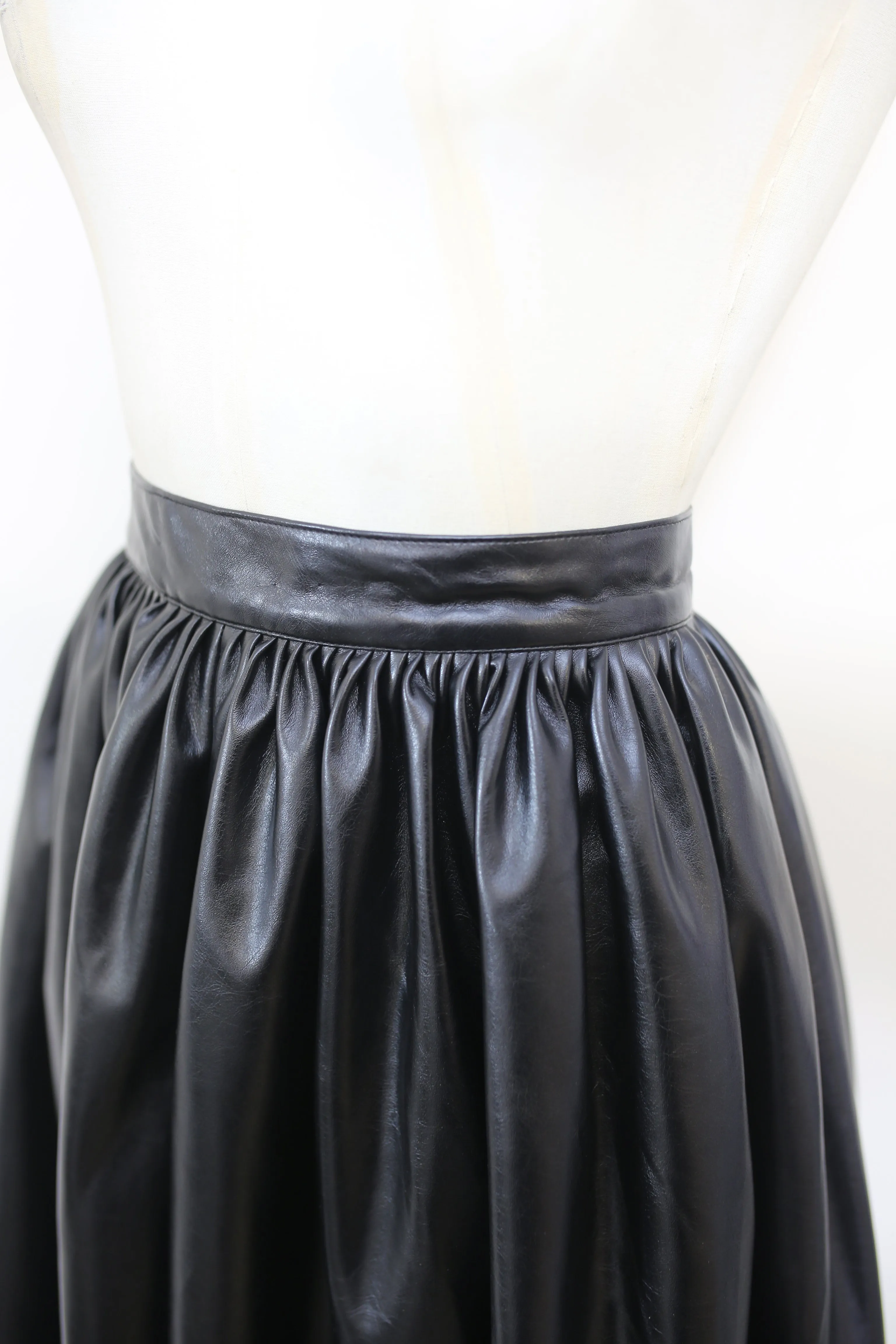 Vintage 1980s Black Faux Leather Maxi Skirt