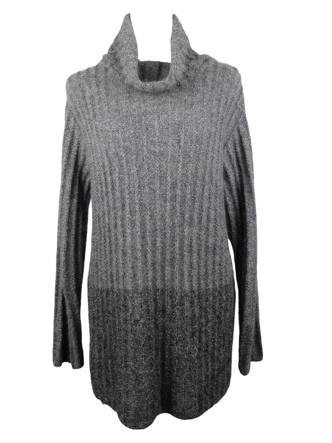 Vintage 2000s Y2K Chic Marella Designer Grey Colourblock High Slouchy Roll Neck Pullover Ribbed Long Tunic Sweater Jumper