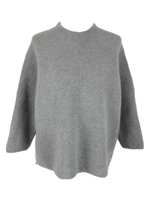 Vintage 2000s Y2K Minimalist Preppy Browns Solid Basic Light Grey Boxy Pullover Knit Sweater Jumper with 3/4 Sleeves