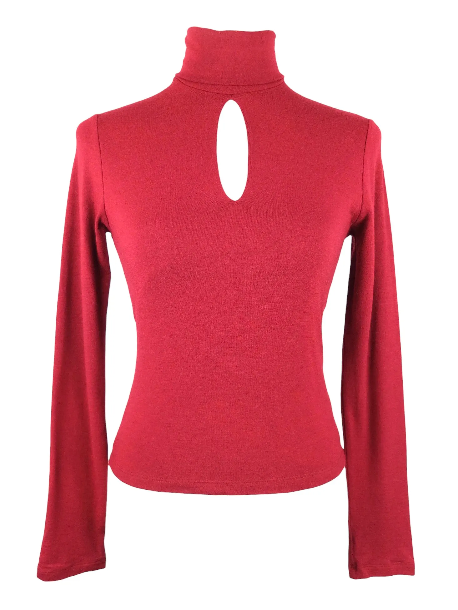 Vintage 2000s Y2K Red Wool Blend Long Sleeve Turtleneck Roll Neck Keyhole Jumper Sweater Blouse