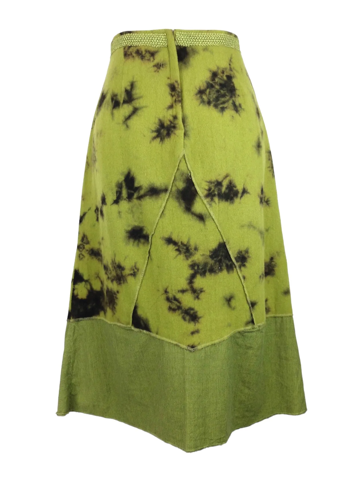 Vintage 2000s Y2K Wool Blend Subversive Soft Grunge Lime Green & Black Tie Dye Acid Wash High Waisted Maxi Skirt with Embroidered Detail | 28 Inch Waist