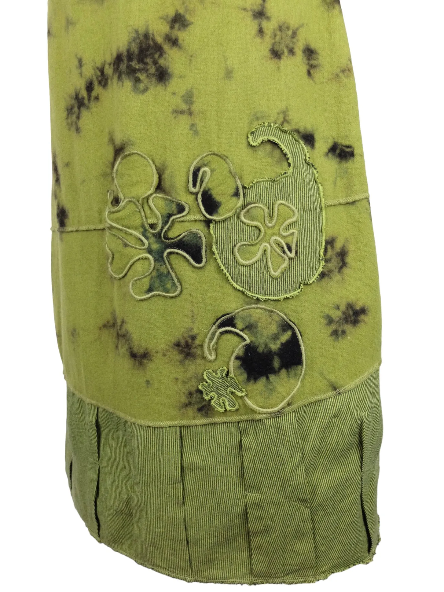 Vintage 2000s Y2K Wool Blend Subversive Soft Grunge Lime Green & Black Tie Dye Acid Wash High Waisted Maxi Skirt with Embroidered Detail | 28 Inch Waist