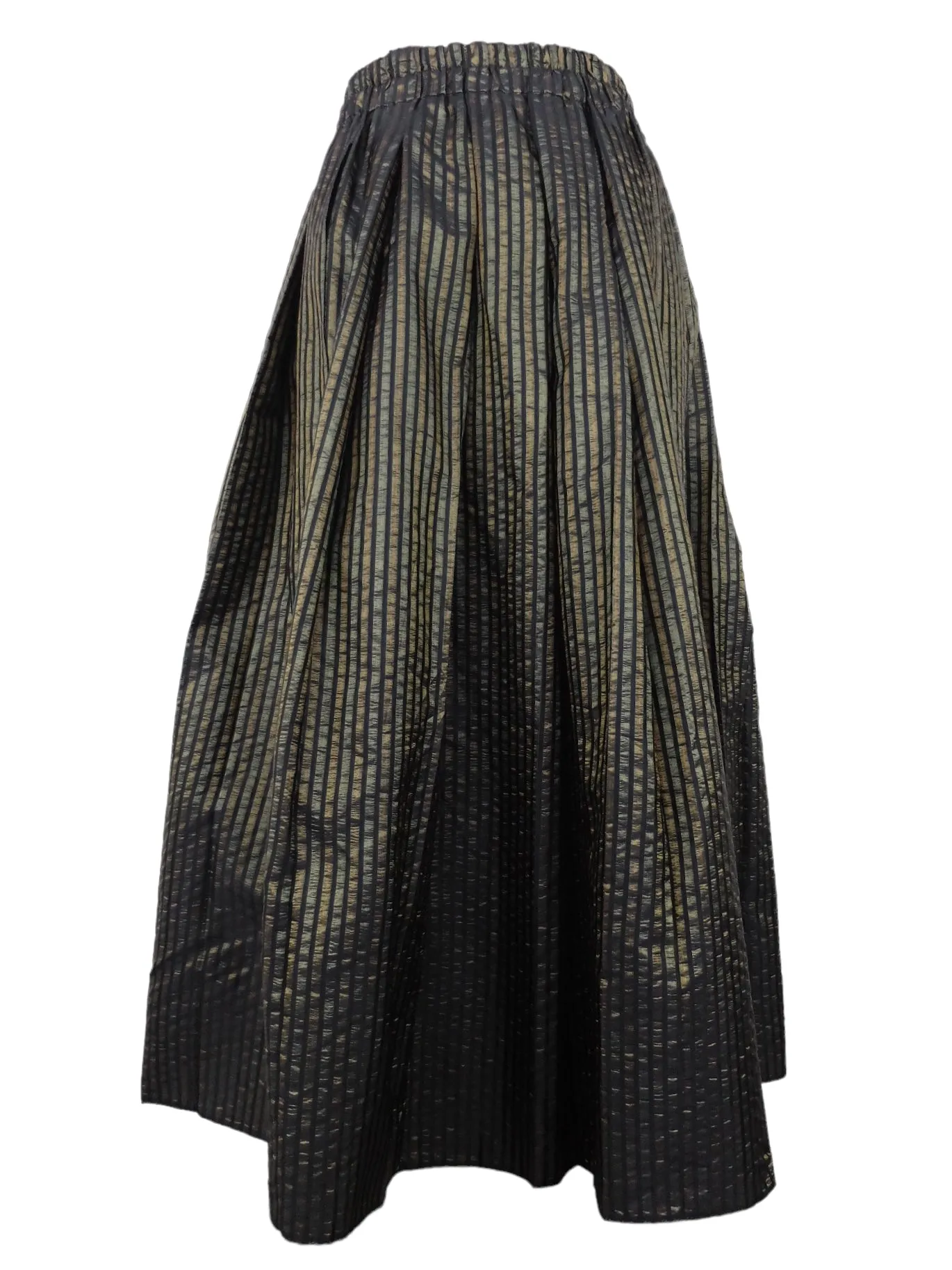 Vintage 80s Mod Formal Party Metallic Black & Green High Waisted Striped Full Circle Maxi Skirt | 31-35 Inch Waist