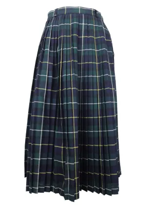 Vintage 90s Wool Schoolgirl Academia Preppy Green & Navy Blue Tartan Check Print Plaid Pleated Maxi Skirt | 31 Inch Waist