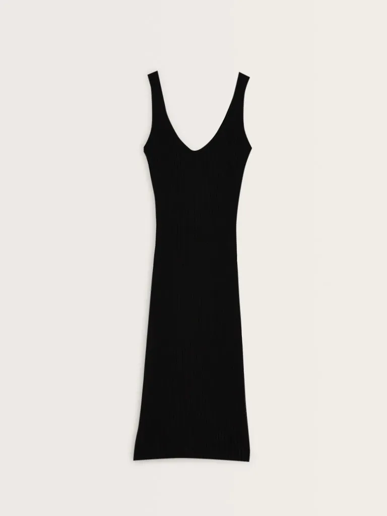 Wardrobe Black Ribbed Design Bodycon Dress