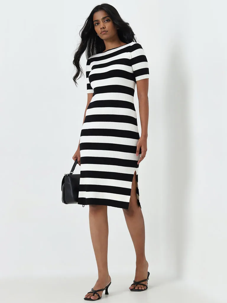 Wardrobe Ivory & Black Ribbed Bodycon Dress