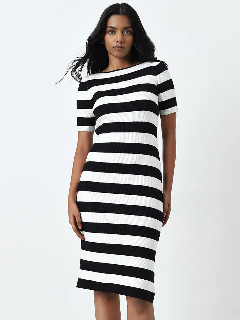 Wardrobe Ivory & Black Ribbed Bodycon Dress