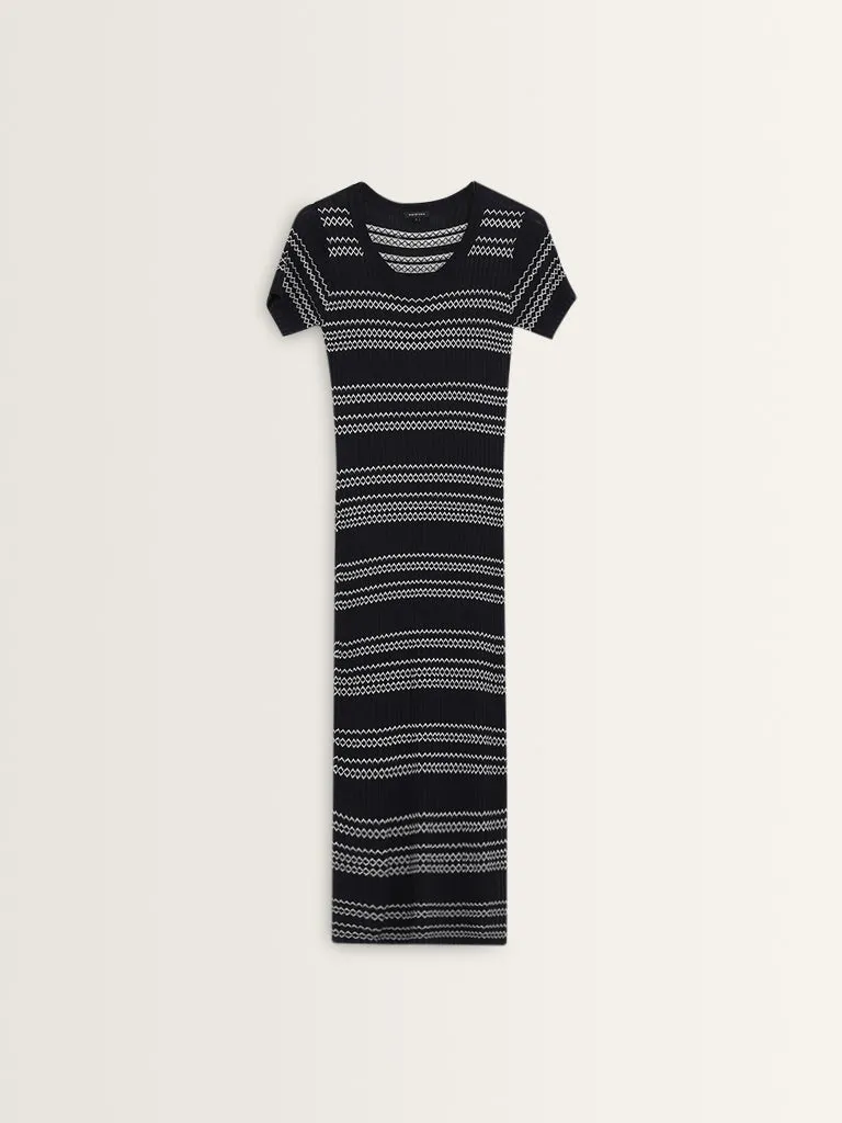 Wardrobe Navy Ribbed-Textured Bodycon Dress